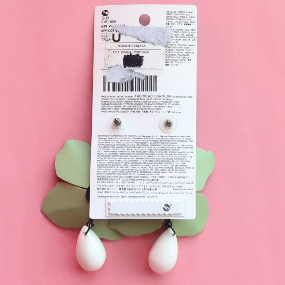 MANGO Floral Statement Drop Earring Fashion Jewelry Pastel Green Coral White Big - Picture 6 of 10